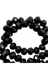 Faceted glass beads 6x4mm disc Jet black-pearl shine coating